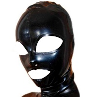 A black latex mask